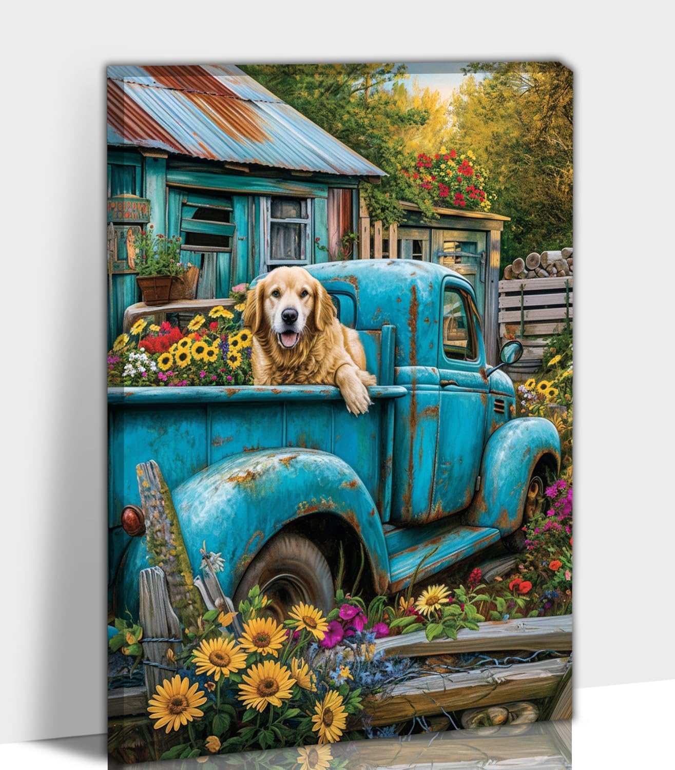 Amazon.com: Farmhouse Canvas Wall Art, Old Truck with Sunflowers